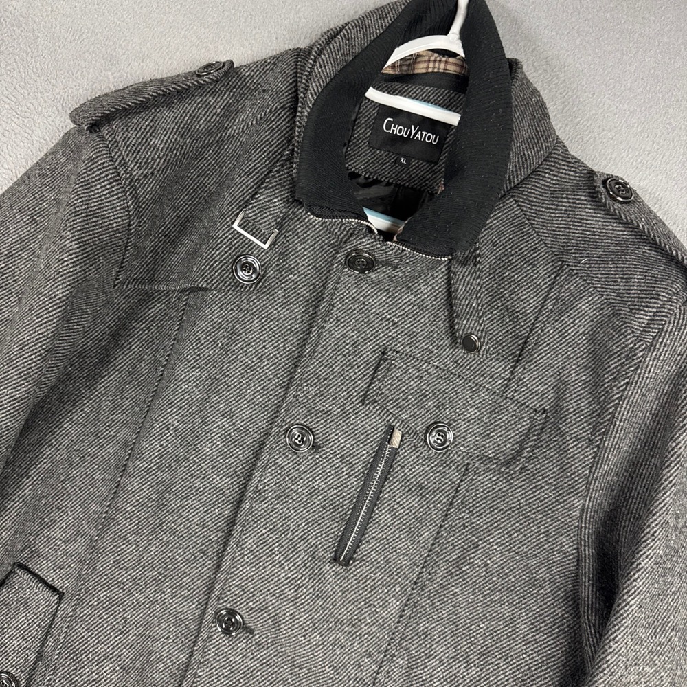 Chouyatou Jacket Womens XL Gray Military Peacoat Wool Blend Pockets Twill